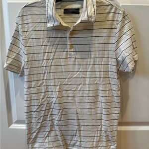 Club Monaco Beige and Navy Striped Polo Shirt